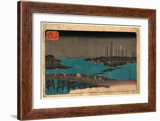 Eitaibashi Tsukuda Oki Isaribune-Utagawa Hiroshige-Framed Giclee Print