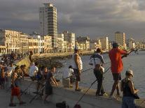 Men Fishing at Sunset, Avenue Maceo, El Malecon, Havana, Cuba, West Indies, Central America-Eitan Simanor-Photographic Print