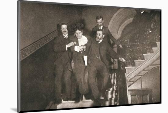 Ejection of a woman questioner from City Temple, London, 12 November 1908-Unknown-Mounted Photographic Print