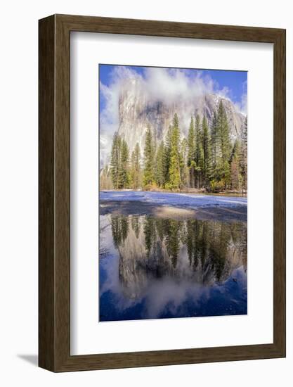El Capitan seen from Cathedral Beach and Merced River. Yosemite National Park, California.-Tom Norring-Framed Photographic Print