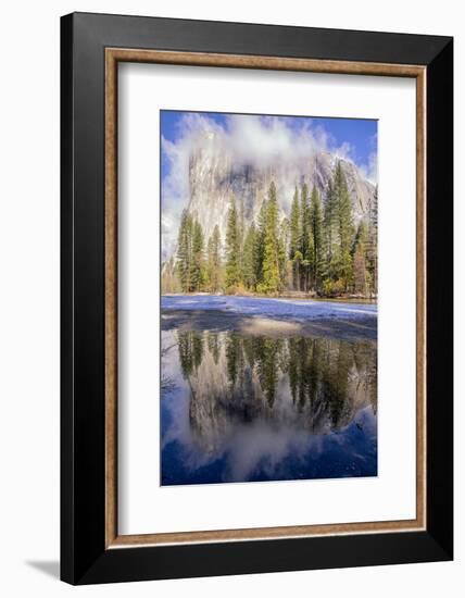 El Capitan seen from Cathedral Beach and Merced River. Yosemite National Park, California.-Tom Norring-Framed Photographic Print