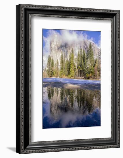 El Capitan seen from Cathedral Beach and Merced River. Yosemite National Park, California.-Tom Norring-Framed Photographic Print