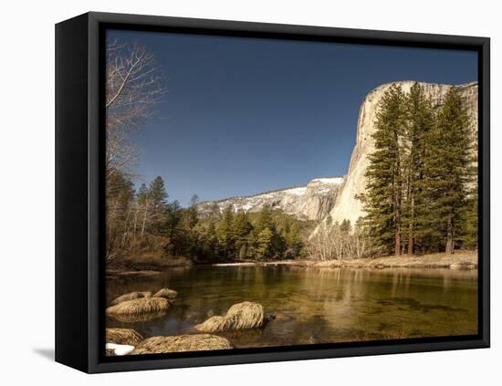 El Capitan Towers over Merced River, Yosemite, California, USA-Tom Norring-Framed Premier Image Canvas