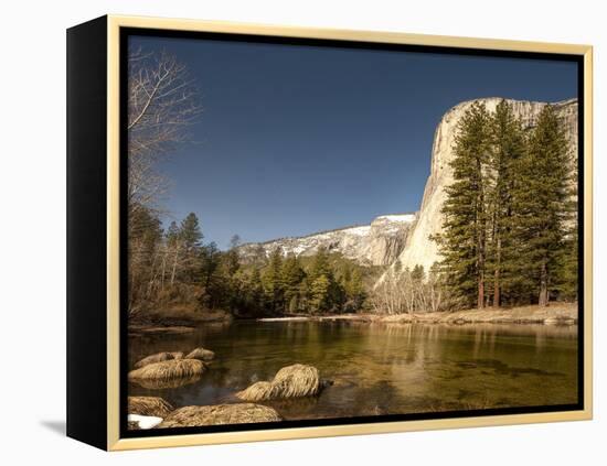 El Capitan Towers over Merced River, Yosemite, California, USA-Tom Norring-Framed Premier Image Canvas