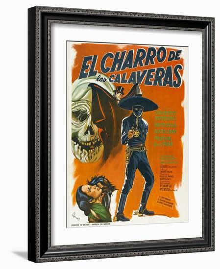 El Charro de las Calaveras, (aka The Rider of Skulls), Mexican poster, Dagoberto Rodriquez, 1965-null-Framed Art Print