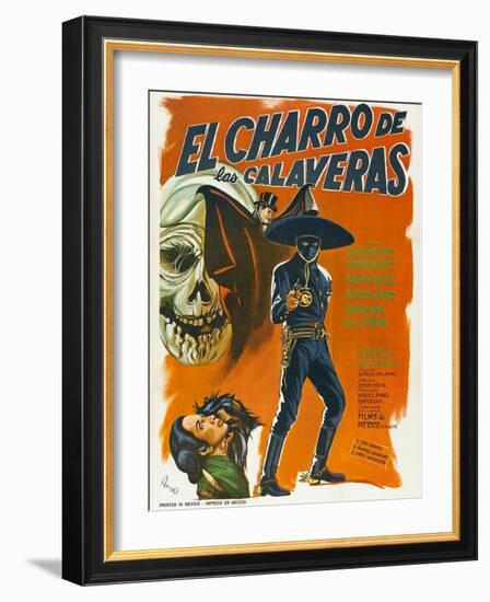 El Charro de las Calaveras, (aka The Rider of Skulls), Mexican poster, Dagoberto Rodriquez, 1965-null-Framed Art Print