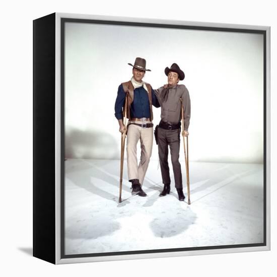 EL DORADO, 1967 directed by HOWARD HAWKS John Wayne and Robert Mitchum (photo)-null-Framed Stretched Canvas