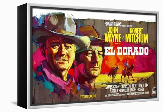 El Dorado, John Wayne, Robert Mitchum, Belgian Poster Art, 1967-null-Framed Stretched Canvas
