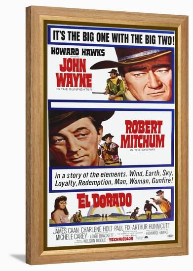 El Dorado, John Wayne, Robert Mitchum on Poster Art, 1966-null-Framed Stretched Canvas