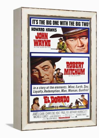 El Dorado, John Wayne, Robert Mitchum on Poster Art, 1966-null-Framed Stretched Canvas