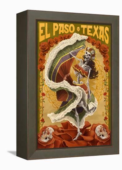 El Paso, Texas - Day of the Dead Dancer-Lantern Press-Framed Stretched Canvas