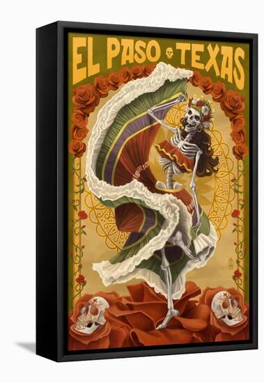 El Paso, Texas - Day of the Dead Dancer-Lantern Press-Framed Stretched Canvas