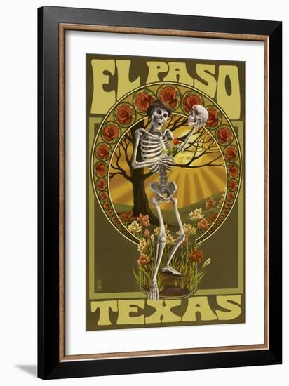 El Paso, Texas - Day of the Dead - Skeleton Holding Sugar Skull-Lantern Press-Framed Art Print