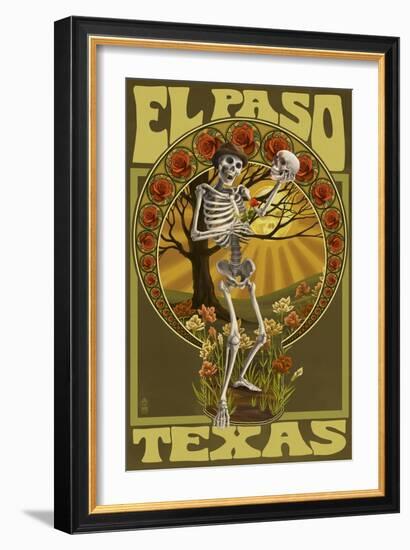 El Paso, Texas - Day of the Dead - Skeleton Holding Sugar Skull-Lantern Press-Framed Art Print