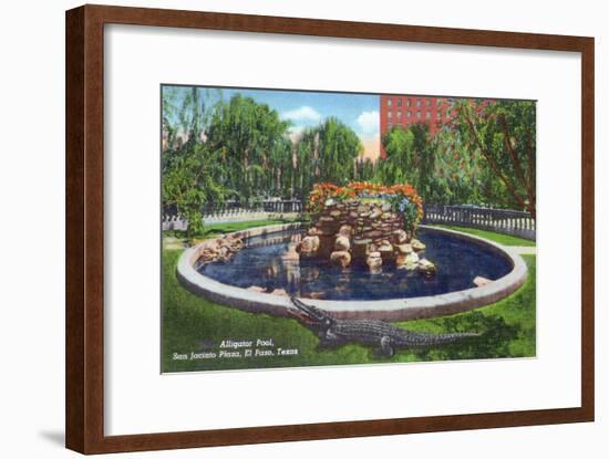 El Paso, Texas - San Jacinto Plaza, View of the Alligator Pool, c.1940-Lantern Press-Framed Art Print