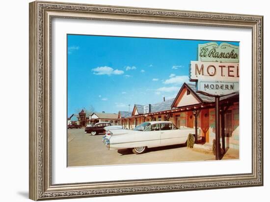 El Rancho Vintage Motel, Cadillac with Fins-null-Framed Art Print