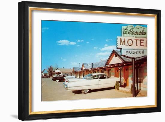 El Rancho Vintage Motel, Cadillac with Fins-null-Framed Art Print