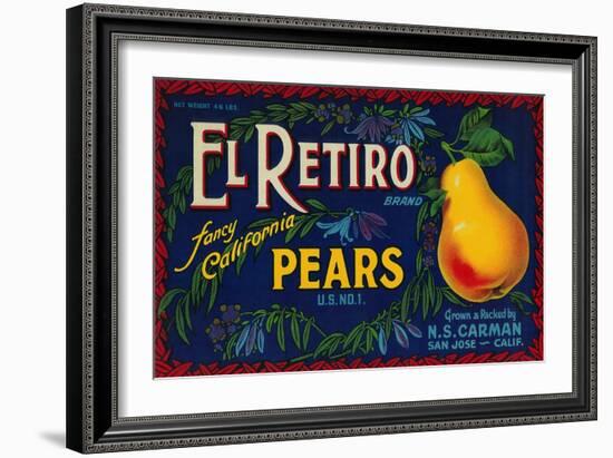 El Retiro Pear Crate Label - San Jose, CA-Lantern Press-Framed Art Print