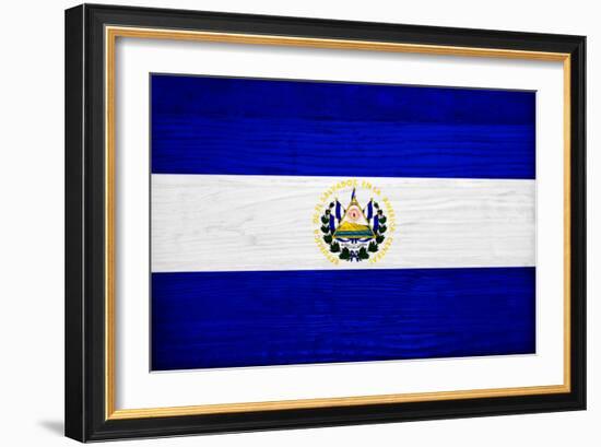 El Salvador Flag Design with Wood Patterning - Flags of the World Series-Philippe Hugonnard-Framed Art Print