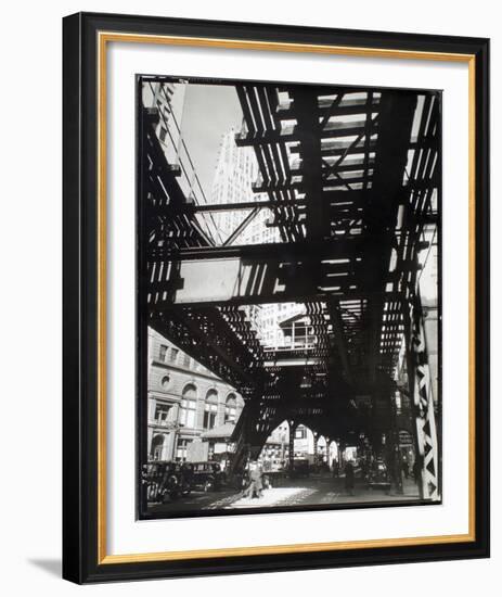 El' Second and Third Avenue Lines, Hanover Square and Pearl Street, Manhattan-Berenice Abbott-Framed Giclee Print