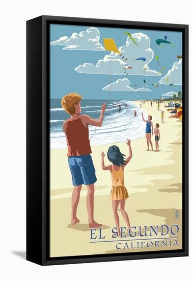 El Segundo, California - Kite Flyers-Lantern Press-Framed Stretched Canvas