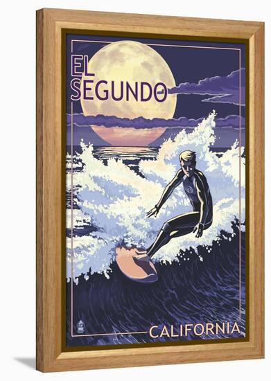 El Segundo, California - Night Surfer-Lantern Press-Framed Stretched Canvas