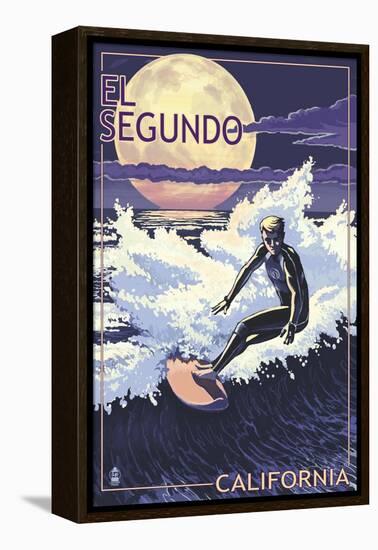 El Segundo, California - Night Surfer-Lantern Press-Framed Stretched Canvas