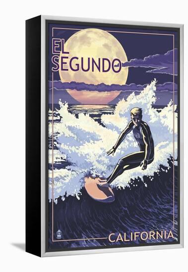 El Segundo, California - Night Surfer-Lantern Press-Framed Stretched Canvas