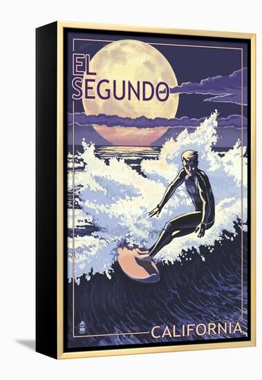 El Segundo, California - Night Surfer-Lantern Press-Framed Stretched Canvas