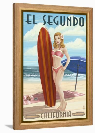 El Segundo, California - Surfer Pinup Girl-Lantern Press-Framed Stretched Canvas