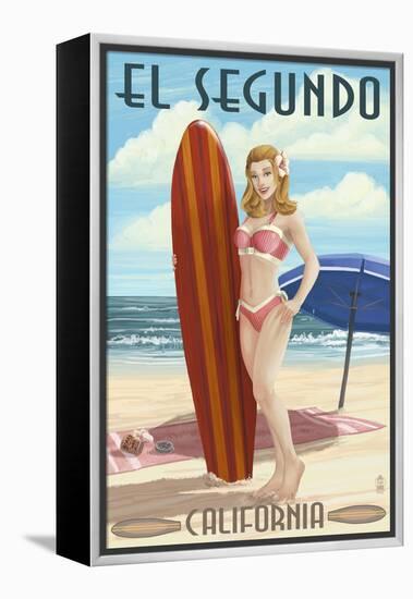 El Segundo, California - Surfer Pinup Girl-Lantern Press-Framed Stretched Canvas