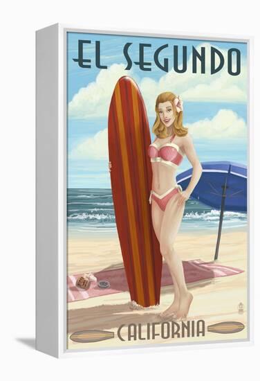 El Segundo, California - Surfer Pinup Girl-Lantern Press-Framed Stretched Canvas