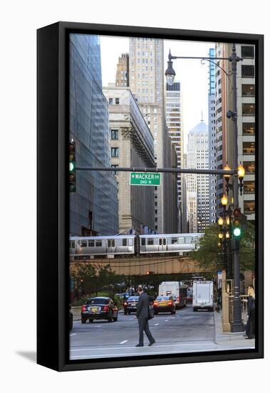 El Train Crossing North Clark Street, the Loop, Chicago, Illinois, United States of America-Amanda Hall-Framed Premier Image Canvas