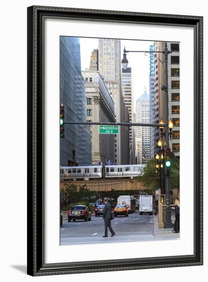 El Train Crossing North Clark Street, the Loop, Chicago, Illinois, United States of America-Amanda Hall-Framed Photographic Print