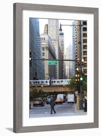 El Train Crossing North Clark Street, the Loop, Chicago, Illinois, United States of America-Amanda Hall-Framed Photographic Print