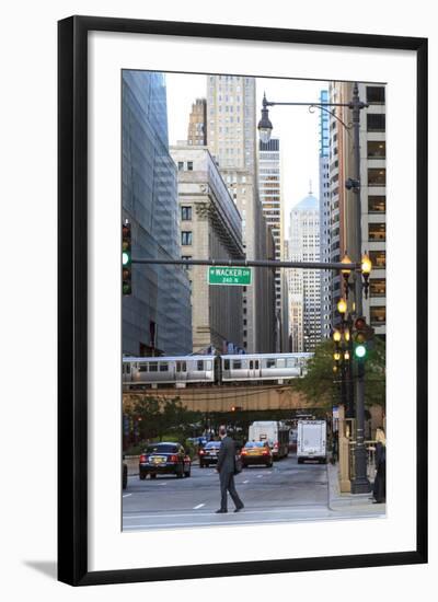 El Train Crossing North Clark Street, the Loop, Chicago, Illinois, United States of America-Amanda Hall-Framed Photographic Print