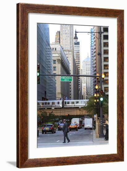 El Train Crossing North Clark Street, the Loop, Chicago, Illinois, United States of America-Amanda Hall-Framed Photographic Print