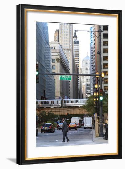 El Train Crossing North Clark Street, the Loop, Chicago, Illinois, United States of America-Amanda Hall-Framed Photographic Print