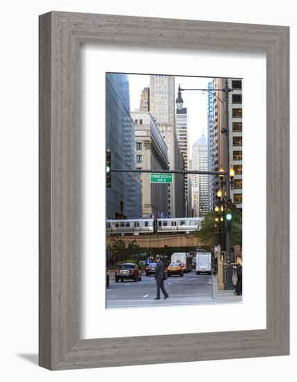 El Train Crossing North Clark Street, the Loop, Chicago, Illinois, United States of America-Amanda Hall-Framed Photographic Print