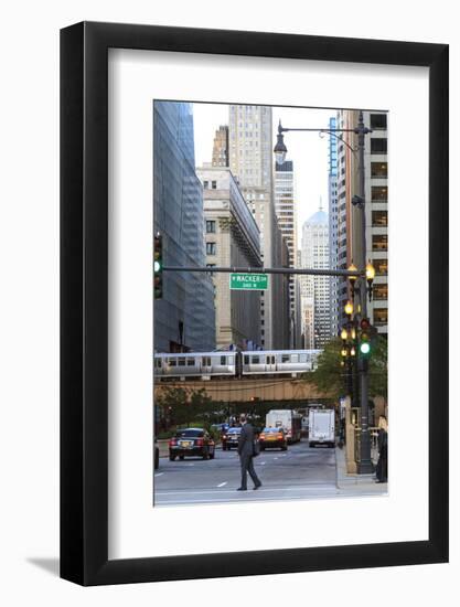 El Train Crossing North Clark Street, the Loop, Chicago, Illinois, United States of America-Amanda Hall-Framed Photographic Print