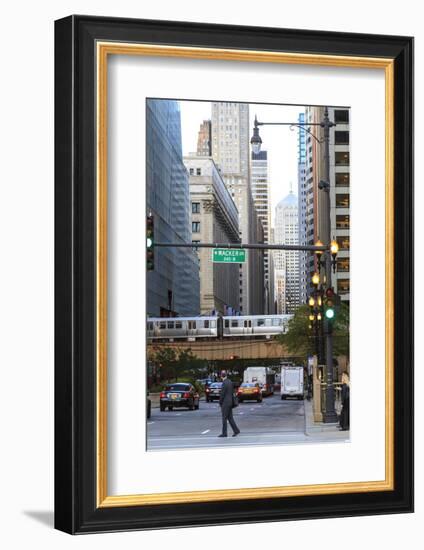 El Train Crossing North Clark Street, the Loop, Chicago, Illinois, United States of America-Amanda Hall-Framed Photographic Print