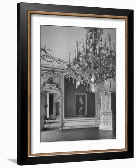 Elaborate Crystal Chandeliers Hanging from Ceilings in Kunsthistoriches Museum-Nat Farbman-Framed Photographic Print