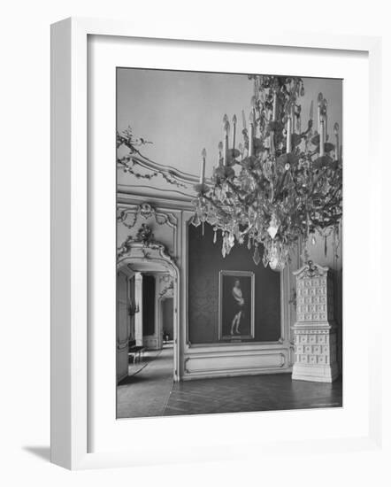 Elaborate Crystal Chandeliers Hanging from Ceilings in Kunsthistoriches Museum-Nat Farbman-Framed Photographic Print