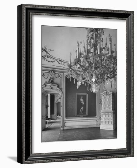 Elaborate Crystal Chandeliers Hanging from Ceilings in Kunsthistoriches Museum-Nat Farbman-Framed Photographic Print