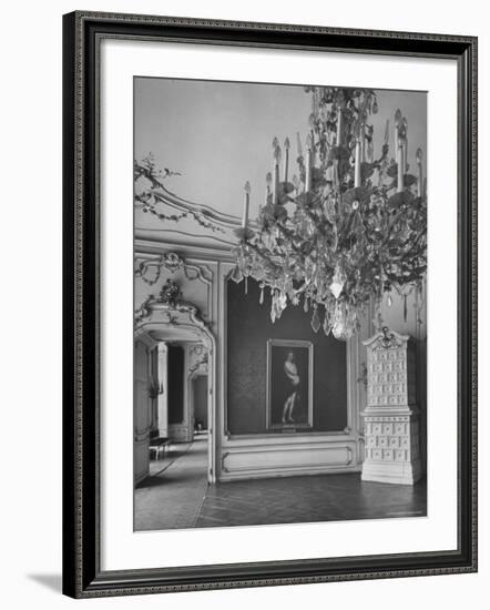 Elaborate Crystal Chandeliers Hanging from Ceilings in Kunsthistoriches Museum-Nat Farbman-Framed Photographic Print