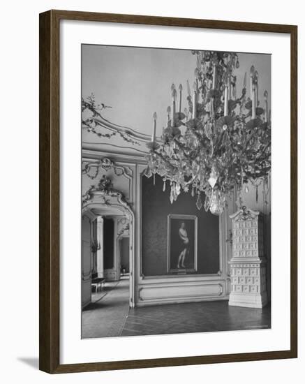 Elaborate Crystal Chandeliers Hanging from Ceilings in Kunsthistoriches Museum-Nat Farbman-Framed Photographic Print