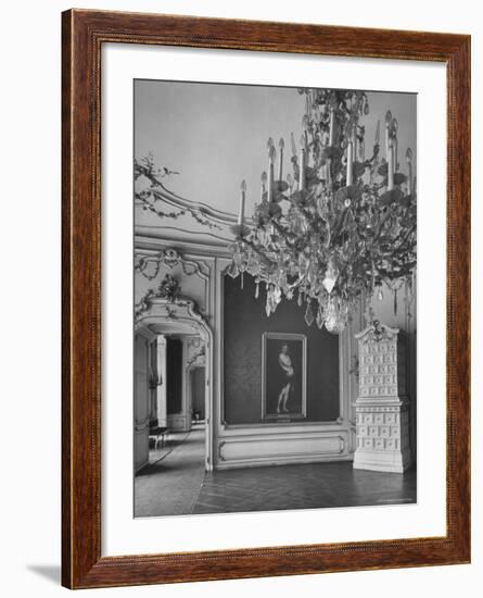 Elaborate Crystal Chandeliers Hanging from Ceilings in Kunsthistoriches Museum-Nat Farbman-Framed Photographic Print