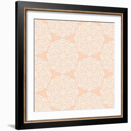 Elaborate Hand-Drawn White Pattern on Pink Background-amovita-Framed Art Print