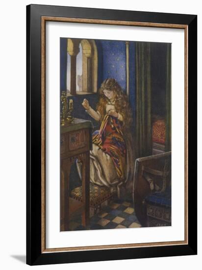 Elaine the "Lily-Maid of Astolat" Otherwise Known as the Lady of Shalott Working-Eleanor Fortescue Brickdale-Framed Premium Photographic Print