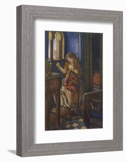 Elaine the "Lily-Maid of Astolat" Otherwise Known as the Lady of Shalott Working-Eleanor Fortescue Brickdale-Framed Photographic Print